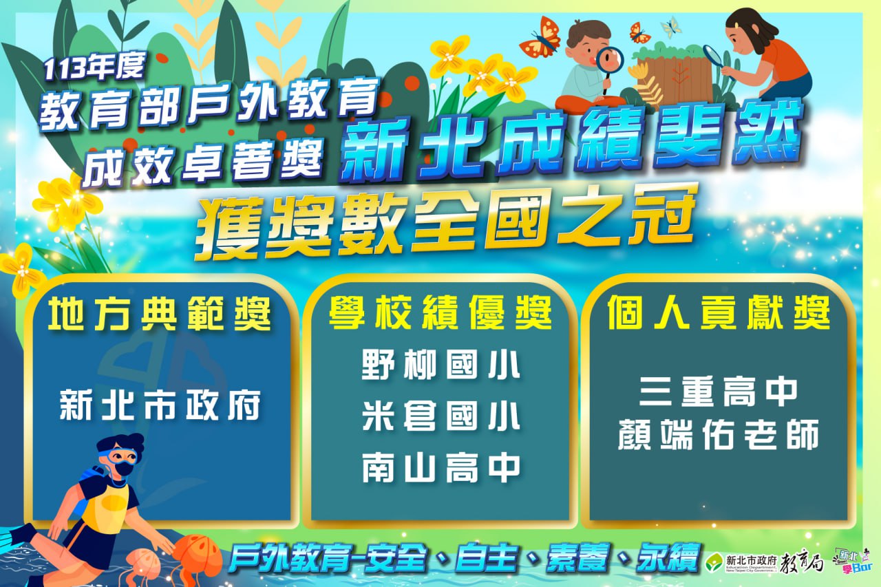 113年度教育部戶外教育成效卓越獎|#新北市政府榮獲地方典範