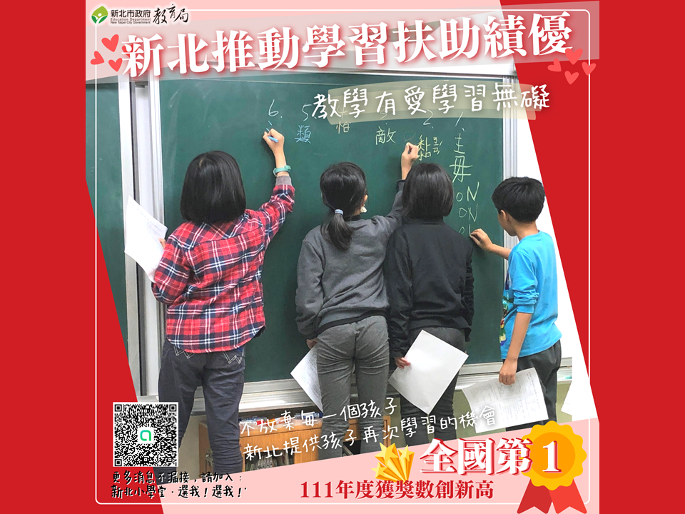 新北推動學習扶助績優|111年度獲獎數創新高，為全國第一