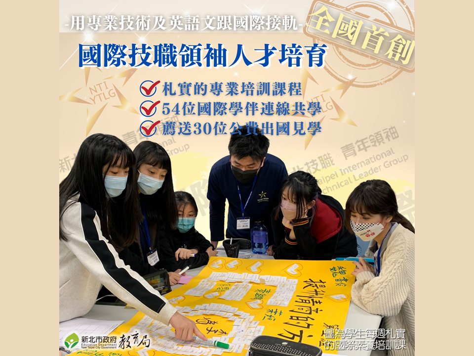 全國首創國際技職領袖人才培育計畫，|54位國際夥伴連線共學|並薦送30位公費出國見學