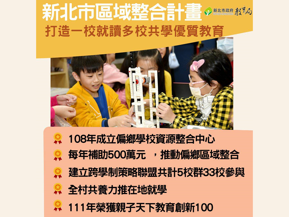 新北市區域整合計畫，打造一校就讀，多校共學優質教育|並在111年榮獲親子天下教育創新100