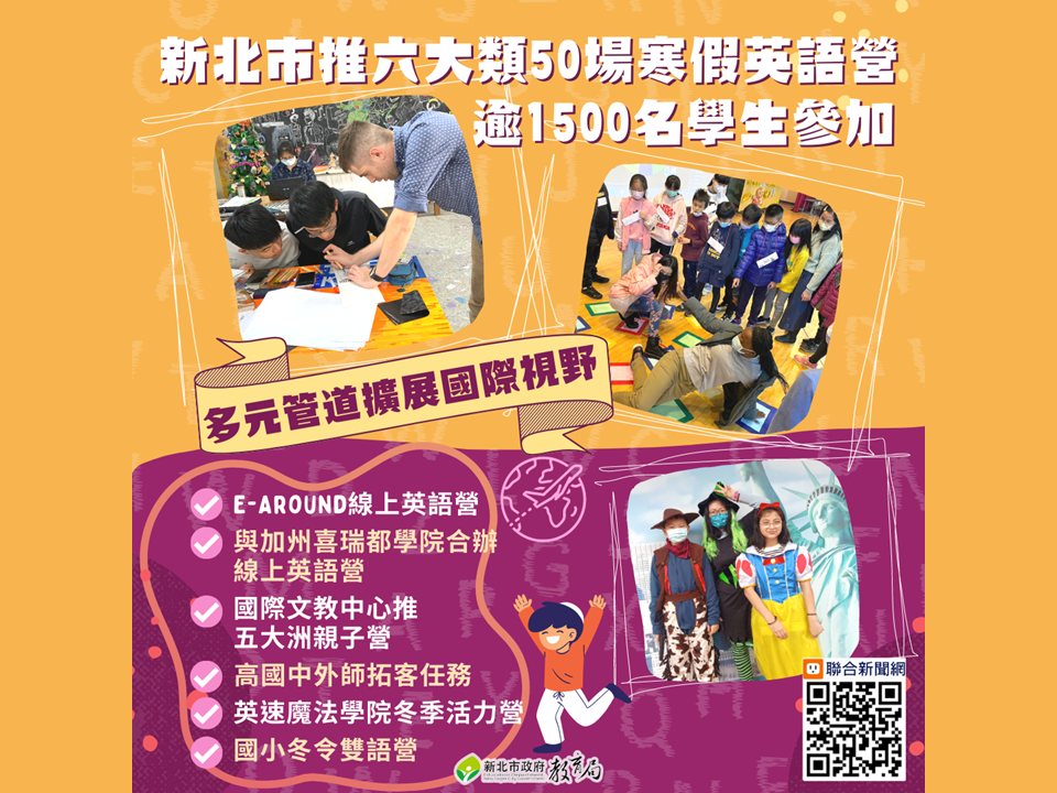 新北市推六大類50場寒假英語營，逾1500名學生參加|多元有趣課程，讓學生擴展國際視野