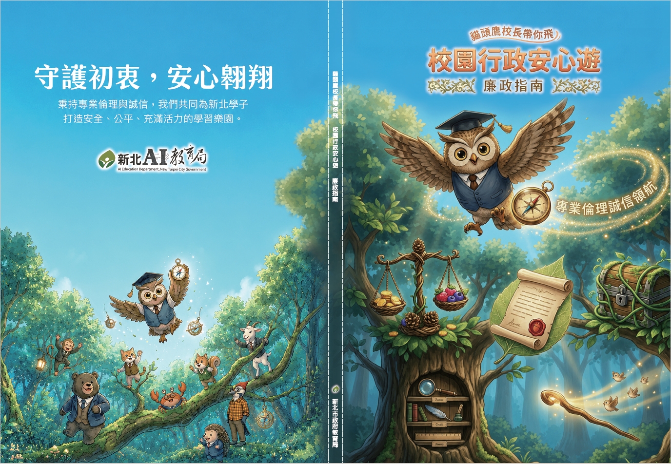 《校園行政安心遊廉政指南》透過生動的圖文設計，共同落實依法行政、深化校園廉潔治理.jpg